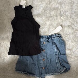 Black Sleeveless Top and Denim Skirt Set